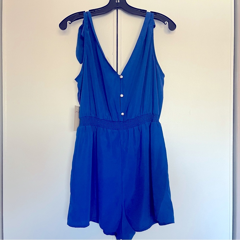 Blue V-Neck Tie-Strap Romper